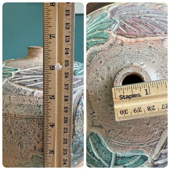 Handcrafted Thai Ceramic Vase With Leaf Relief Design - 7" Tall X 8" Wide - Mult - Picture 10 of 10